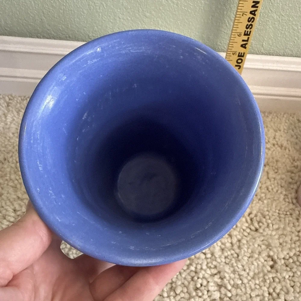 Vintage Hull  Pottery Ring ware Blue Cylinder Vase 8 1/4